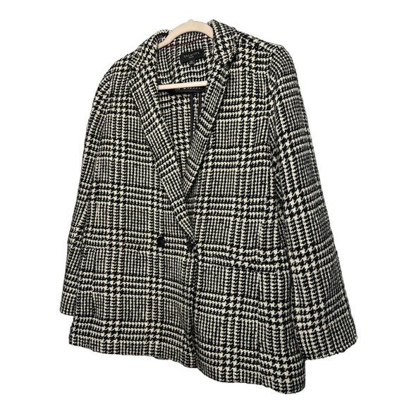 Talbots Ladies Black/White Business Wool Blend Button Pea Coat Size 12 Petite - Picture 3 of 6